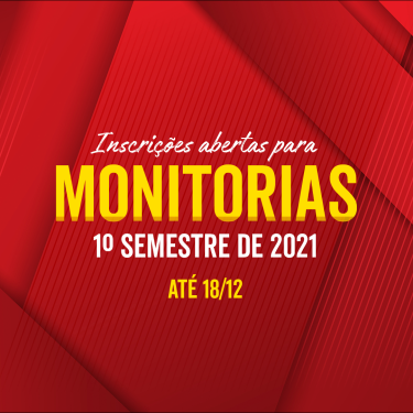 Inscrições abertas para Monitorias do 1º semestre de 2021