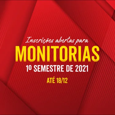 Inscries abertas para Monitorias do 1 semestre de 2021